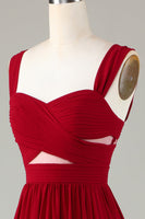 Laden Sie das Bild in den Galerie-Viewer, Burgunderrotes A-Linie langes Brautjungfernkleid