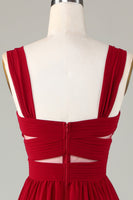 Laden Sie das Bild in den Galerie-Viewer, Burgunderrotes A-Linie langes Brautjungfernkleid