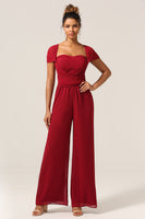 Laden Sie das Bild in den Galerie-Viewer, Burgunderroter Chiffon Cabrio Brautjungfern Jumpsuits