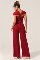 Laden Sie das Bild in den Galerie-Viewer, Burgunderroter Chiffon Cabrio Brautjungfern Jumpsuits