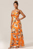 Laden Sie das Bild in den Galerie-Viewer, Trendiges Meerjungfrauen orange Brautjungfernkleid mit einer Schulter und Blume