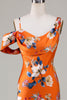 Laden Sie das Bild in den Galerie-Viewer, Meerjungfrau bedrucktes Brautjungfernkleid mit orangefarbener Blume