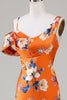 Laden Sie das Bild in den Galerie-Viewer, Meerjungfrau bedrucktes Brautjungfernkleid mit orangefarbener Blume