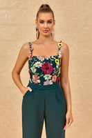 Laden Sie das Bild in den Galerie-Viewer, Dunkelgrünes Spaghettiträger Brautjungfern-Jumpsuit mit Applikationen