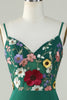 Laden Sie das Bild in den Galerie-Viewer, A-Linie Spaghettiträger Dunkelgrünes langes Brautjungfernkleid mit 3D-Blumen