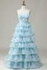 Laden Sie das Bild in den Galerie-Viewer, Spaghettiträger ausgeschnittenes blaues Brautjungfernkleid