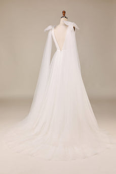 Elegantes A-Linie V-Ausschnitt Elfenbein Abnehmbares Tüll Brautkleid