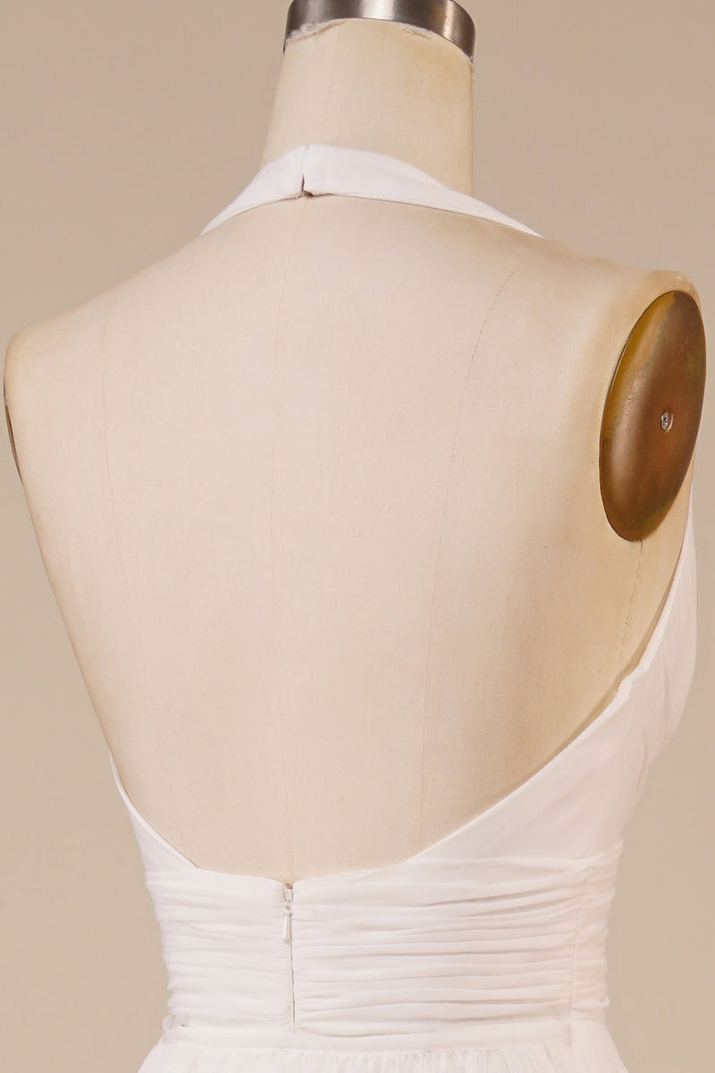 Laden Sie das Bild in den Galerie-Viewer, A-Linie Neckholder Elfenbein Pinsel Schleppe Brautkleid mit Schlitz