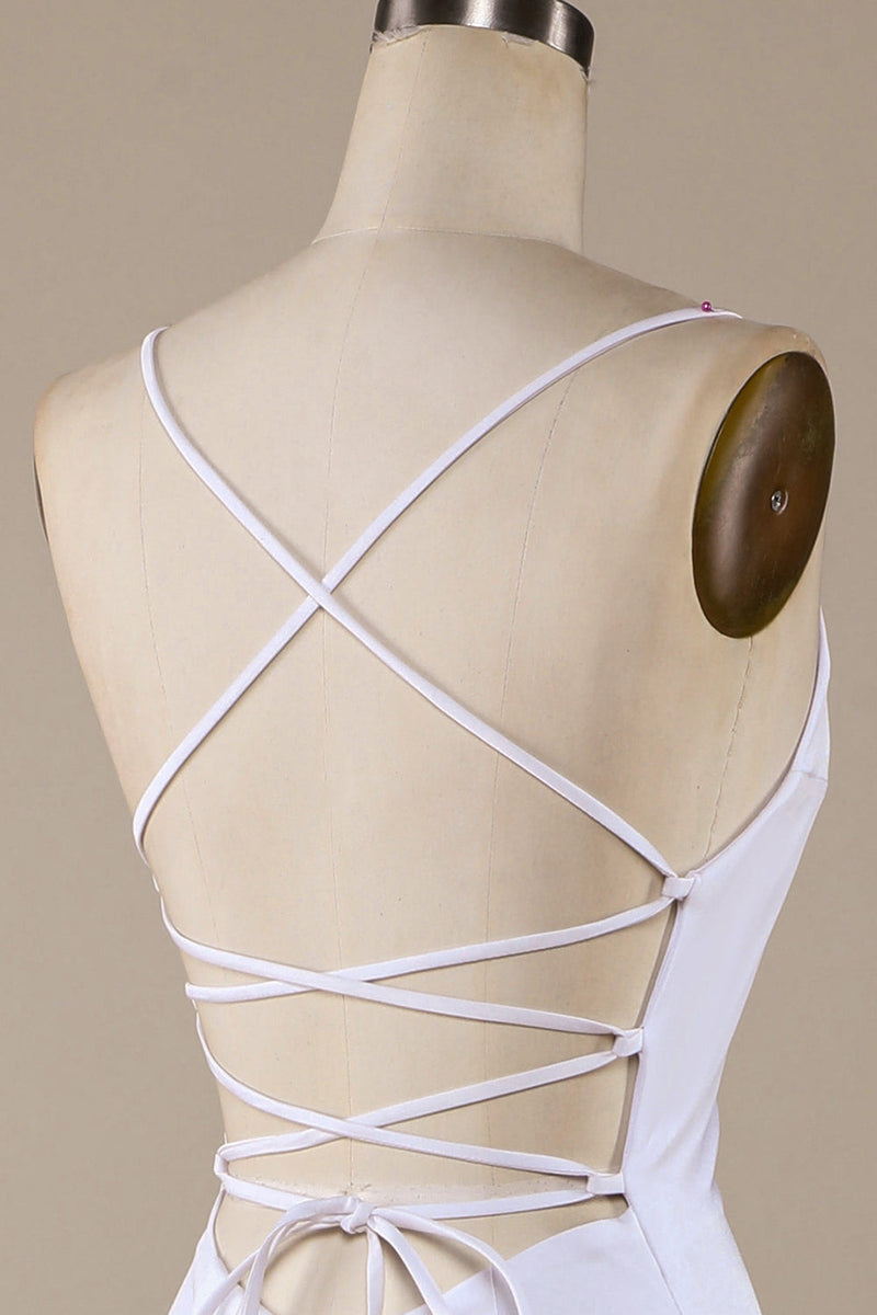 Laden Sie das Bild in den Galerie-Viewer, Weißes Meerjungfrau Schnürung Rücken Pinsel Schleppe Brautkleid