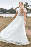 Laden Sie das Bild in den Galerie-Viewer, Einfaches Boho Brautkleid mit tiefem V-Ausschnitt und Schlitz