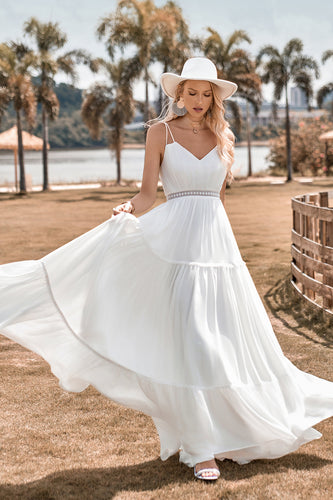 A-Linie Einfaches Langes Strand Einfaches Brautkleid