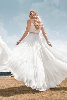 A-Linie Einfaches Langes Strand Einfaches Brautkleid