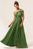 Laden Sie das Bild in den Galerie-Viewer, Charmantes A Linie Olivgrünes Spandex Multi-tragen Langes Brautjungfernkleid