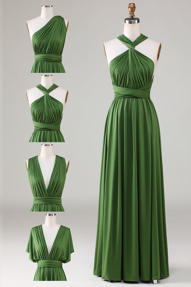 Laden Sie das Bild in den Galerie-Viewer, Olivgrünes Spandex Multi-tragen Langes Brautjungfernkleid