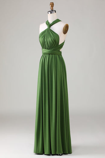Olivgrünes Spandex Multi-tragen Langes Brautjungfernkleid