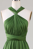 Laden Sie das Bild in den Galerie-Viewer, Olivgrünes Spandex Multi-tragen Langes Brautjungfernkleid