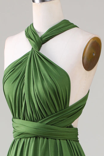 Olivgrünes Spandex Multi-tragen Langes Brautjungfernkleid