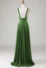 Laden Sie das Bild in den Galerie-Viewer, Olivgrünes ärmelloses langes Brautjungfernkleid mit tiefem V-Ausschnitt