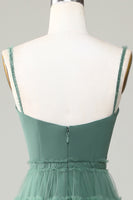 Laden Sie das Bild in den Galerie-Viewer, Eukalyptus A Linie Spaghetti Träger Tüll Brautjungfer Kleid