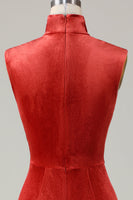 Laden Sie das Bild in den Galerie-Viewer, Meerjungfrau Terrakotta Samt ärmelloses Brautjungfernkleid