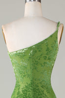 Laden Sie das Bild in den Galerie-Viewer, Samt Meerjungfrau Eine Schulter Oliv Brautjungfer Kleid