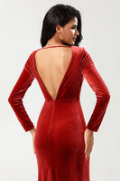 Laden Sie das Bild in den Galerie-Viewer, Meerjungfrau Terrakotta Brautjungfernkleid mit langen Ärmeln