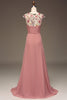Laden Sie das Bild in den Galerie-Viewer, Staubige Rose Maxi Brautjungfernkleid aus Chiffon und Stickerei in A-Linie