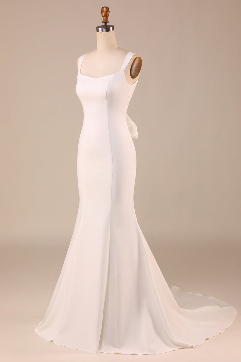 Laden Sie das Bild in den Galerie-Viewer, Einfaches elfenbein Meerjungfrauen Brautkleid mit Schleife