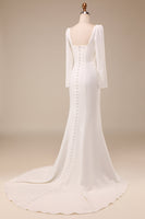 Laden Sie das Bild in den Galerie-Viewer, Meerjungfrau-Linie Elfenbein Brautkleid mit Quadratischem Ausschnitt und Langen Ärmeln