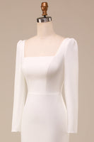 Laden Sie das Bild in den Galerie-Viewer, Meerjungfrau-Linie Elfenbein Brautkleid mit Quadratischem Ausschnitt und Langen Ärmeln