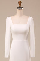 Laden Sie das Bild in den Galerie-Viewer, Meerjungfrau-Linie Elfenbein Brautkleid mit Quadratischem Ausschnitt und Langen Ärmeln