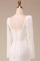 Laden Sie das Bild in den Galerie-Viewer, Meerjungfrau-Linie Elfenbein Brautkleid mit Quadratischem Ausschnitt und Langen Ärmeln