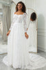 Laden Sie das Bild in den Galerie-Viewer, A-Linie Elfenbein Hochzeitskleid aus Spitze mit Ärmeln