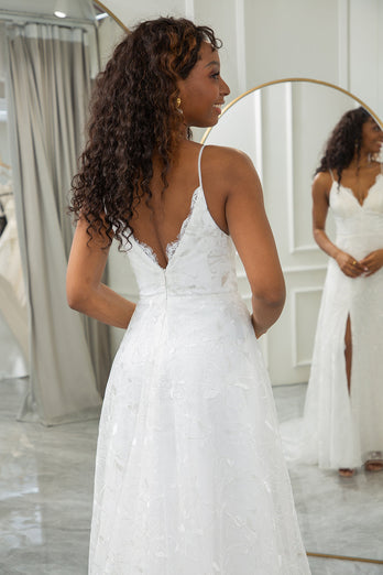 Elfenbein Hochzeitskleid aus A-Linie Schleppe mit Schlitz