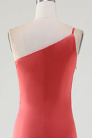 Laden Sie das Bild in den Galerie-Viewer, Terrakotta Etui bodenlanges plissiertes Brautjungfernkleid aus Satin mit einer Schulter