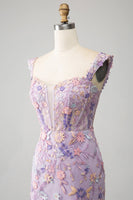 Laden Sie das Bild in den Galerie-Viewer, Mauve Schulterfreies Langes besticktes Meerjungfrauen Ballkleid mit Schlitz