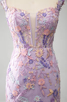 Laden Sie das Bild in den Galerie-Viewer, Mauve Schulterfreies Langes besticktes Meerjungfrauen Ballkleid mit Schlitz