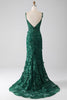 Laden Sie das Bild in den Galerie-Viewer, Dunkelgrünes Meerjungfrau Ballkleid mit Spaghettiträgern und Applikationen