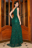 Laden Sie das Bild in den Galerie-Viewer, Langes Meerjungfrauen Eine Schulter dunkelgrünes Pailletten Ballkleid mit Schlitz
