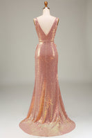 Laden Sie das Bild in den Galerie-Viewer, Funkelnd Blush Mermaid Ballkleid mit Schlitz