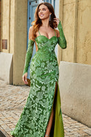 Laden Sie das Bild in den Galerie-Viewer, Olive Meerjungfrauen Spaghettiträger Abendkleid mit Blumendruck und Schlitz