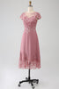 Laden Sie das Bild in den Galerie-Viewer, Dusty Rose A-Linie U-Ausschnitt Illusion Wadenlang Kleid für die Brautmutter mit Pailletten
