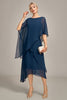 Laden Sie das Bild in den Galerie-Viewer, Marineblaues Chiffon Kleid für die Mutter der Braut in A-Linie mit U-Ausschnitt