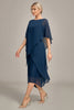 Laden Sie das Bild in den Galerie-Viewer, Marineblaues Chiffon Kleid für die Mutter der Braut in A-Linie mit U-Ausschnitt