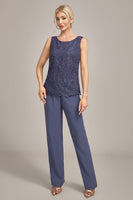 Laden Sie das Bild in den Galerie-Viewer, Zweiteiler Overall/Hosenanzug Chiffon Spitze Kleid für die Brautmutter