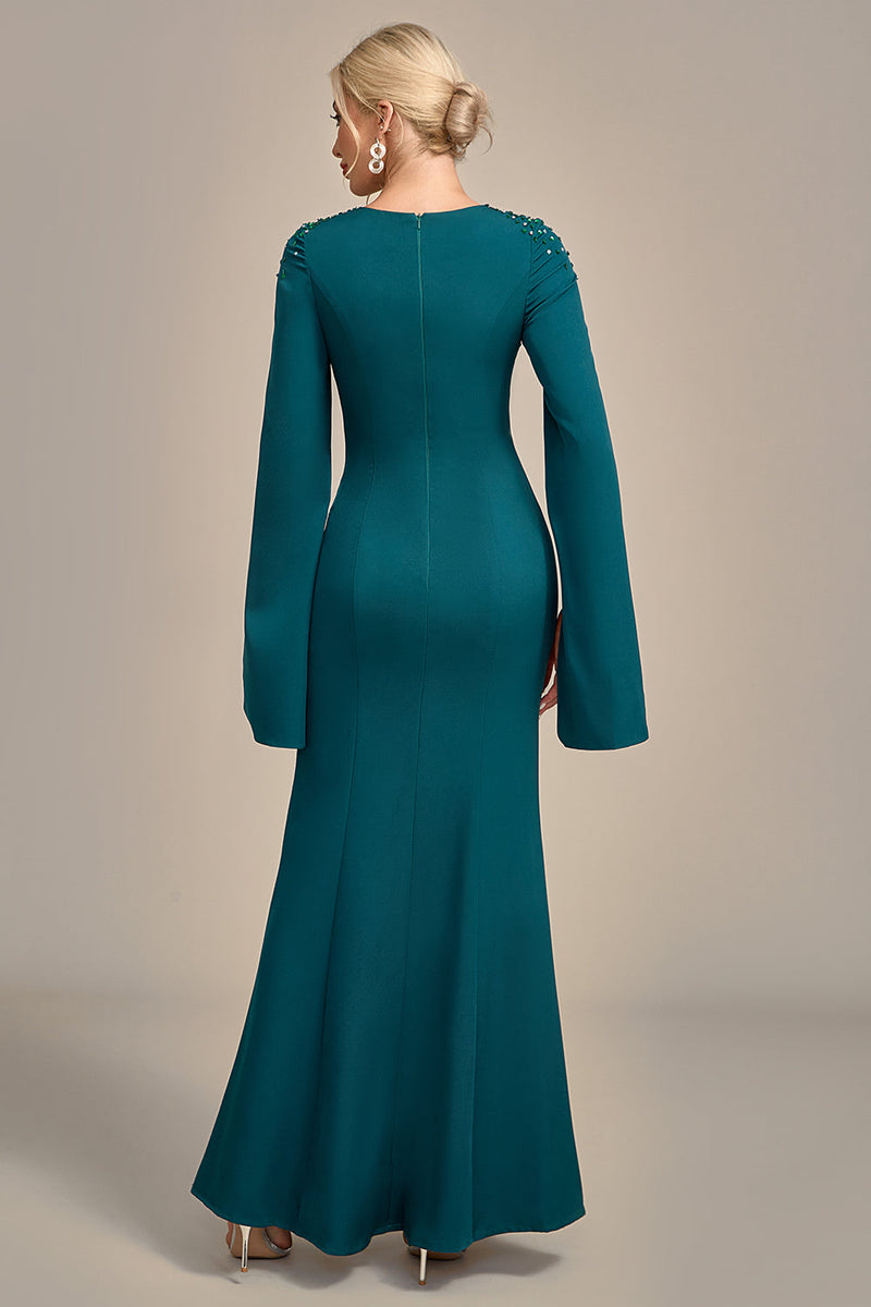 Laden Sie das Bild in den Galerie-Viewer, Glitzer dunkelgrünes Meerjungfrau Rundhalsausschnitt Mutter der Braut Kleid