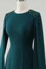 Laden Sie das Bild in den Galerie-Viewer, Dunkelgrünes Meerjungfrau Kleid mit Rundhalsausschnitt und perlenbesetzten Cape Ärmeln