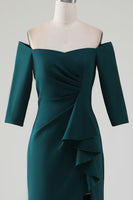 Laden Sie das Bild in den Galerie-Viewer, Dunkelgrünes schulterfreies Meerjungfrau Kleid für die Brautmutter