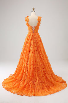 A-Linie Orange langes Ballkleid aus floraler