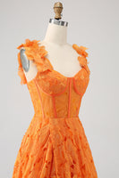 Laden Sie das Bild in den Galerie-Viewer, A-Linie Orange langes Ballkleid aus floraler